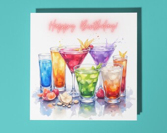 Handmade Stunning arrangement of colorful, vivid, layered cocktail  - Happy Birthday Card Premium Greeting Card & Envelope