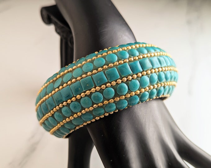 Gorgeous Vintage Chunky Mosaic Faux Turquoise Jewellery Bracelet