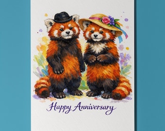 Animal Hugs Collection Two Red Panda: Together in Spirit Happy Anniversary Card - Premium Greeting Card Envelope Personalised Funny