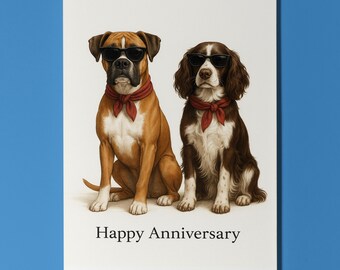 Dog Breeds Collection - Boxer and Spaniel - Sunglass- Anniversary Card - Funny Animal - Premium Greeting Card Envelope - Personalised card