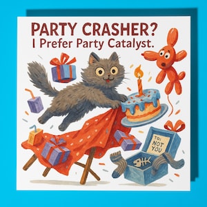 Party Katze - Alles Gute zum Geburtstag Karte - Lustiges Tier - Premium Grußkarte Umschlag - Personalisierte Katzenkarte - Schwester Tochter Freund Bruder