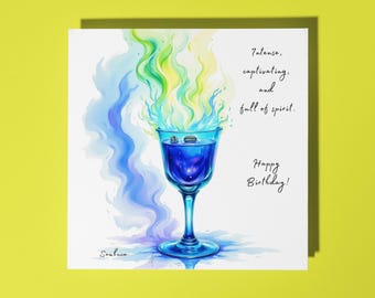 Handmade  Sambuca - cocktail -  Intense, captivating, and full of spirit - Happy Birthday Card Premium Greeting Card & Envelope