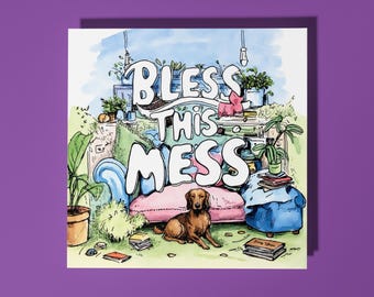 Handmade Cute little mess in the New house Bless This Mess new house Card Funny Animal Card Animal Lovers Premium Greeting Card Envelope