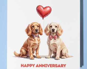 Cocker Spaniel red heart Anniversary Card - Funny Animal - Premium Greeting Card & Envelope - Personalised Dog card - Wife Husband