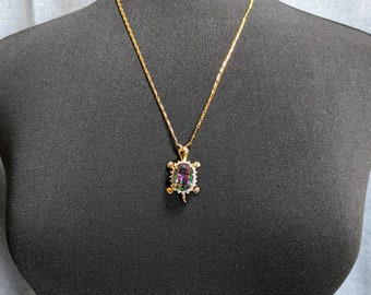 Lovely Jewellery 18-carat Gold-plated Turtle Crystal Pendant Necklace