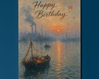 Monet Inspired Personalised Birthday Card, Sunrise Harbour Impressionist Art Gift