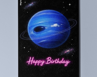 Galactic Journey Collection - Planet Neptune Happy Birthday Card Premium Greeting Card and Envelope Personalised - Friends Family Mum Dad