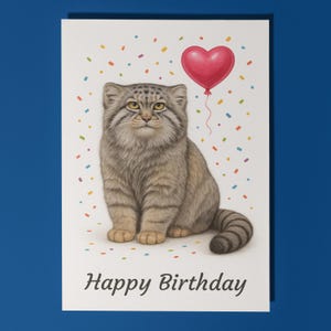 Wild Cats Party Collection - Pallas Cat - Happy Birthday Card - Funny Animal - Premium Greeting Card & Envelope - Personalised card - Friend