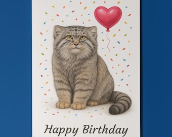 Wild Cats Party Collection - Pallas Cat - Happy Birthday Card - Funny Animal - Premium Greeting Card & Envelope - Personalised card - Friend