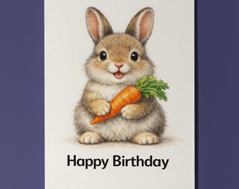 Animal Hugs Collection Birthday Bunny Needs Carrots Happy Birthday Card  Premium Card and Envelope Personalised Friends Family members