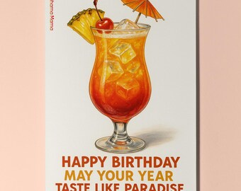 Cocktail Wishes Collection - Bahama Mama Cocktail - Happy Birthday Card- Premium Greeting Card Envelope - Personalised card - Friend Family