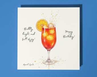 Handmade Aperol Spritz cocktail - Bubbly, bright, and full of joy! - Happy Birthday Card Animal Lovers Premium Greeting Card & Envelope