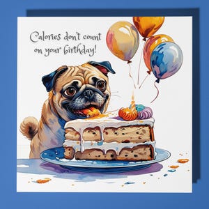 Carte de joyeux anniversaire chien carlin heureux - carte de voeux premium animal drôle et enveloppe - carte chien personnalisée - fils soeur ami fille maman