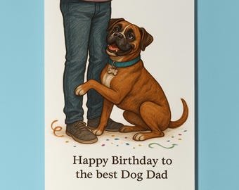 My Human Is the Best Collection Boxer dog Happy Birthday to the best dog Dad Card Premium Greeting Card & Envelope Personalised - Friends