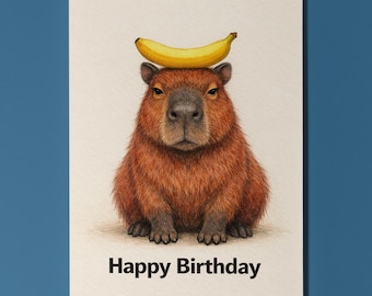 Animal Hugs Collection Banana Capybara Happy Birthday Card  Premium Card and Envelope Personalised Friends Family members