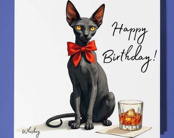 Cocktail collection -Sphynx cat - Whiskey - Happy Birthday Card - Premium Greeting Card & Envelope - Personalised funny card - Family Friend