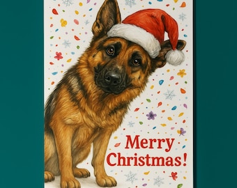 German Shepherd Dog - Don’t Look Away - Merry Christmas Card - Funny Dog Breeds - Premium Greeting Card & Envelope - Personalised card