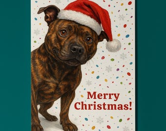Staffordshire Bull Terrier Dog - Don’t Look Away - Merry Christmas Card - Funny Dog Breeds - Premium Greeting Card & Envelope Personalised