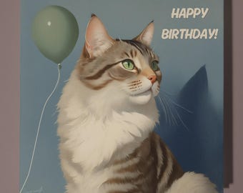 Handmade Tabby Cat - Personalised Cat card - Son Sister daughter Mum Dad - Birthday Card Funny Animal Card - Premium Greeting Card Envelope