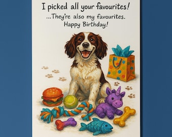 Springer Spaniel dog - I picked all your favourites They're also my favourites Happy Birthday Card Funny Premium Card Envelope Personalised