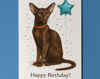 Cat Breeds Collection - Oriental Cat - Happy Birthday Card - Funny Animal - Premium Greeting Card  and Envelope - Personalised card - Friend