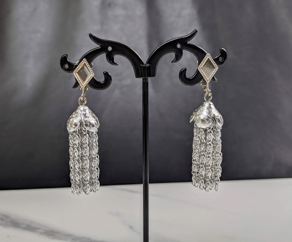 Lovely Vintage Silver-tone Clip Tassel Bell Earrings by Saran Coventry Jewellery