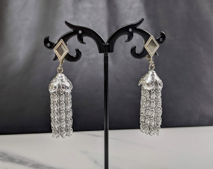 Lovely Vintage Silver-tone Clip Tassel Bell Earrings by Saran Coventry Jewellery