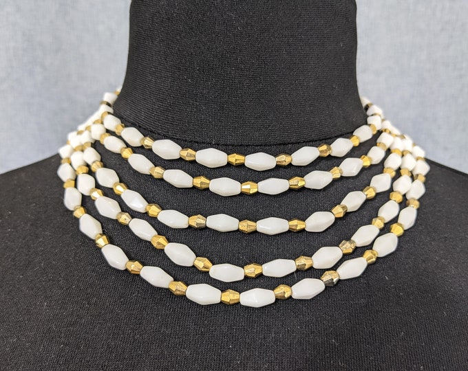 Beautiful  Vintage White Gold-tone Three Strand Necklace by Trifari Jewellery