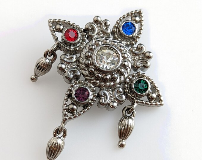 Lovely Vintage filigree Silver-tone Cross brooch by Bob Mackie  Jewellery