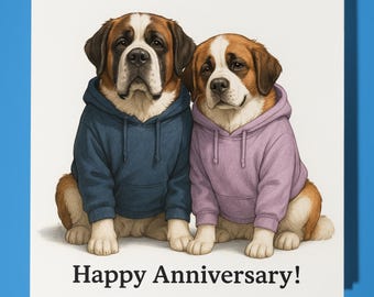 St. Bernards Dogs - Happy Anniversary Card - Funny Animals - Premium Greeting Card and Envelope - Personalised card - Husband Wife Boyfriend