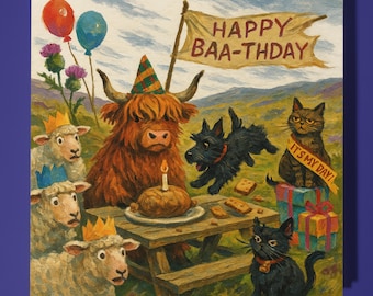 Scottish Collection Happy Birthday Card - Funny Animal - Premium Greeting Card Envelope - Personalised Dog card - sister daughter friend Dad