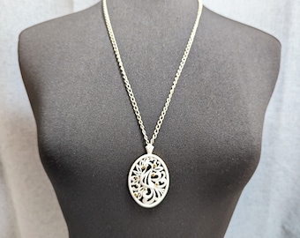 Lovely Vintage Gold White Enamel Openwork Bird Pendant Necklace by Monet Jewellery