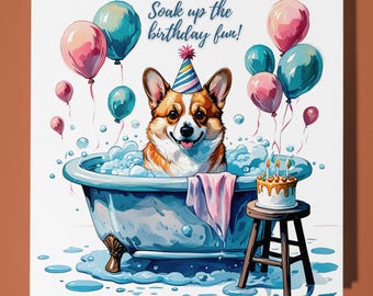 Corgi  Dog Happy Birthday Card - Funny Animal Premium Greeting Card & Envelope - Personalised Dog card - Son Sister Friend daughter Mum
