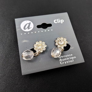 Lovely Vintage little Clip on Genuine Austrian Crystal Earrings Unworn Jewelry