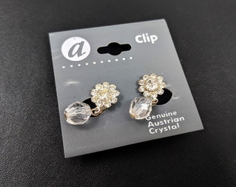 Lovely Vintage little Clip on Genuine Austrian Crystal Earrings Unworn Jewelry