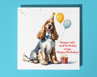 Handmade Cute English Cocker Spaniel Dog breed! Happy Birthday Card Funny Animal Card Animal Lovers Premium Greeting Card and Envelope