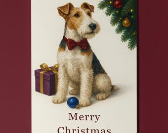 Wire Fox Terrier Dog - Waiting for Santa (in Style) - Merry Christmas Card - Funny Dog Breeds Premium Greeting Card & Envelope Personalised