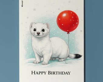 Animal Hugs Weasel: Pop Goes the Birthday! Happy Birthday Card Premium Handmade Greeting Card Envelope Personalised Cute Animal Ermine