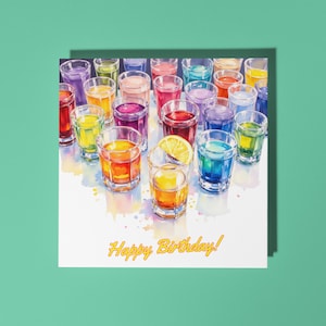 Handgefertigte Atemberaubende Anordnung von bunten, lebendigen, geschichteten Cocktail - Happy Birthday Card Premium Grußkarte & Umschlag