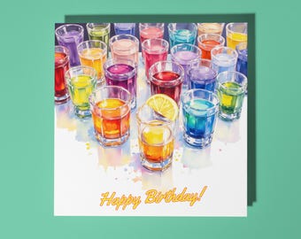 Handmade Stunning arrangement of colorful, vivid, layered cocktail  - Happy Birthday Card Premium Greeting Card & Envelope