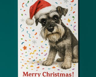 Miniature Schnauzer Dog - Don’t Look Away - Merry Christmas Card - Funny Dog Breeds - Premium Greeting Card & Envelope Personalised card