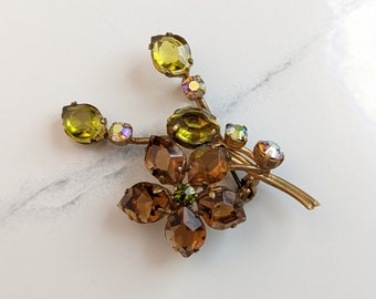 Beautiful Vintage Jewellery Root beer and Light green Colour  Rhinestone Brooch