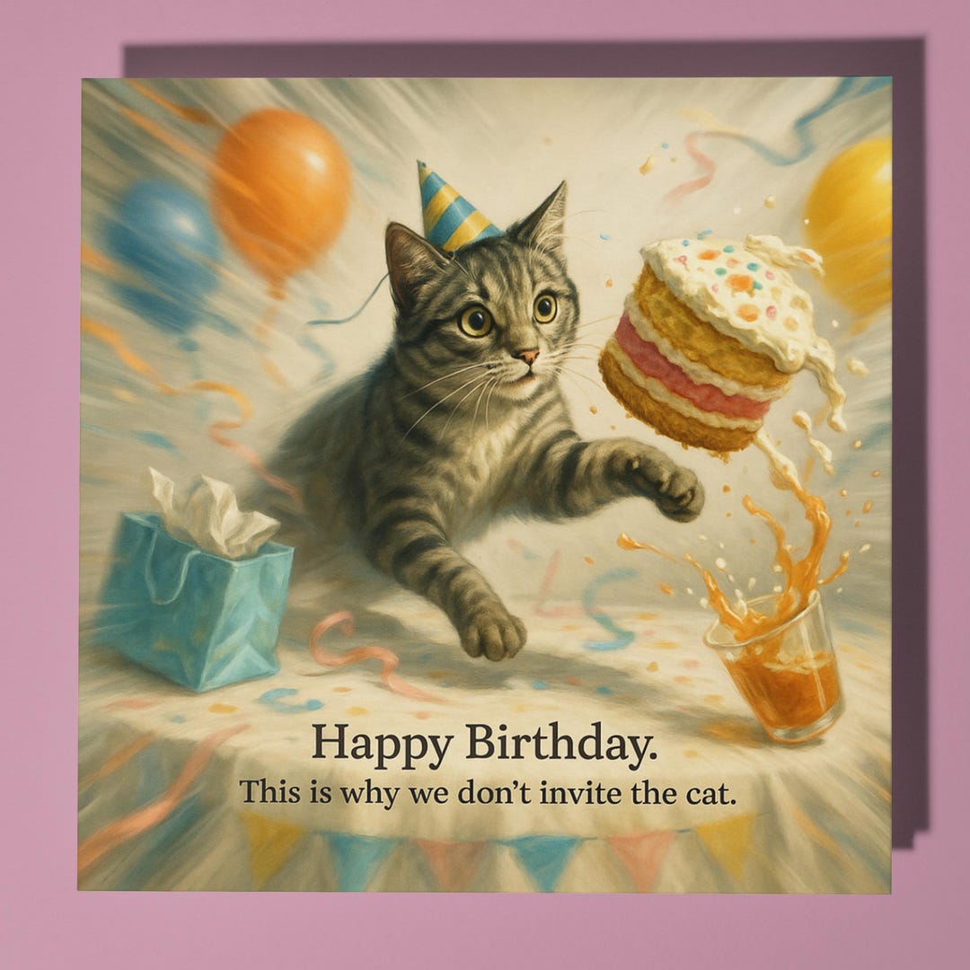 Funny Tabby Cat Birthday Card – Playful Animal Greeting - Etsy UK