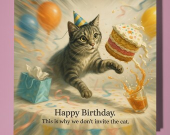 Funny Tabby Cat - Happy Birthday Card - Funny Animal - Premium Greeting Card Envelope - Personalised Cat card - sister daughter friend Dad
