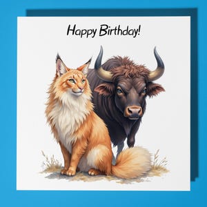 Gatto Toro Toro Mucca Biglietto di auguri di buon compleanno - Animale divertente - Busta per biglietti di auguri premium - Biglietto di auguri personalizzato con gatto - sorella figlia amica