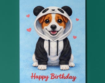 Biglietto di compleanno per Jack Russell Terrier, felpa personalizzata con panda, regalo carino per amanti dei cani