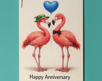 Animal Hugs Collection Flamingos: Flawless love Happy Anniversary Card  Premium Greeting Card Envelope Personalised Couples Family members
