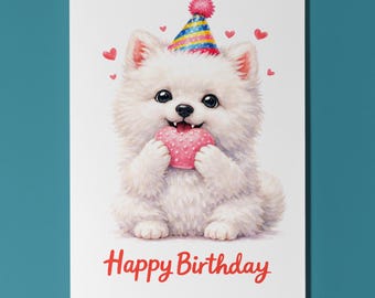 Samoyed Birthday Card Personalised Kawaii Mochi Cute Dog Lover Gift