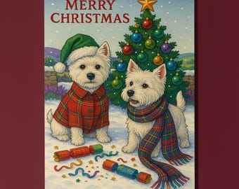 West Highland White Terrier Dogs - Merry Christmas Card - Funny Animal - Dog Breeds  Premium Greeting Card and Envelope - Personalised
