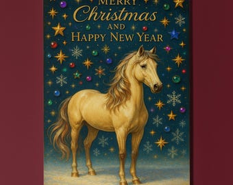 New Year Horse - Star Jewel Merry Christmas and Happy New Year Card -  Premium Greeting Card and Envelope Personalised card - Family Friend